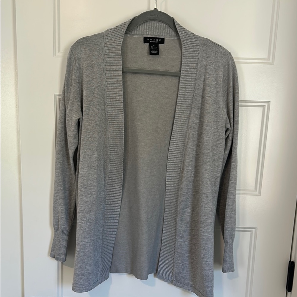 Grace Gray Women’s Cardigan Sweater Soft Knit Open Front Size Small